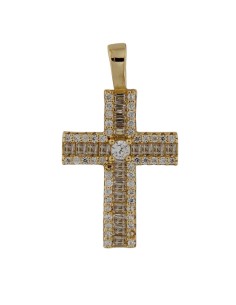 CRUZ-336 - CRUZ DE PLATA CHAPADA EN ORO CON CIRCONITA Y PIEDRA BLANCA DE 20 MM X 15 MM