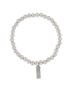 PUL-4657 - PULSERA ELÁSTICA CON BOLA PLATA DE 4 MM Y MOTIVO DE COLGANTE TORRE TERUEL DE 13 MM X 5 MM