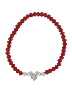PUL-4604 - PULSERA ELÁSTICA CON PIEDRA DE COLOR ROJO DE 4 MM Y MOTIVO DE MANOS UNIDAS TERUEL DE 9 MM X 9 MM