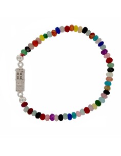 PUL-4933 - PULSERA ELÁSTICA CON PIEDRA MULTICOLOR DE 4 MM Y MOTIVO DE TORRE TERUEL DE 13 MM X 5 MM