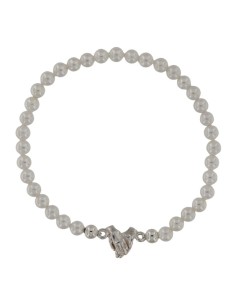 PUL-4606 - PULSERA ELÁSTICA CON PERLA DE 4 MM Y MOTIVO DE MANOS UNIDAS TERUEL DE 9 MM X 9 MM