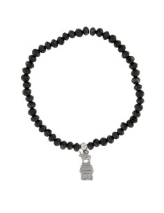PUL-4660 - PULSERA ELÁSTICA CON PIEDRA NEGRA DE 4 MM Y MOTIVO DE COLGANTE TORICO DE 13 MM X 5 MM