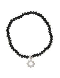 PUL-4663 - PULSERA ELÁSTICA CON PIEDRA NEGRA DE 4 MM Y MOTIVO DE COLGANTE ESTRELLA MUDÉJAR DE 12 MM
