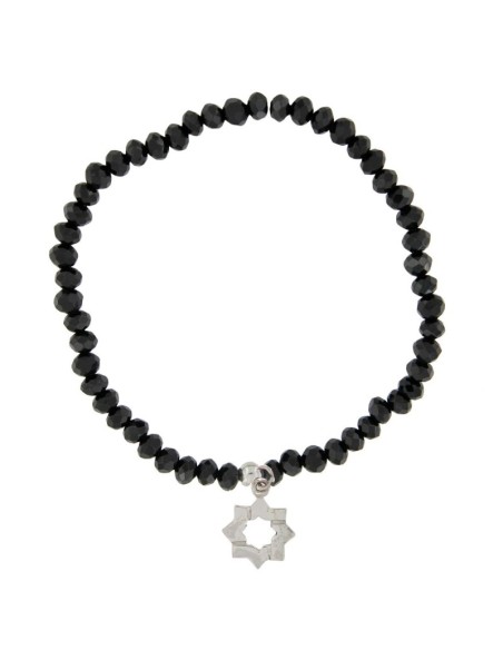 PUL-4663 - PULSERA ELÁSTICA CON PIEDRA NEGRA DE 4 MM Y MOTIVO DE COLGANTE ESTRELLA MUDÉJAR DE 12 MM