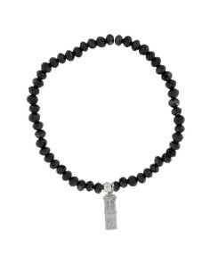 PUL-4655 - PULSERA ELÁSTICA CON PIEDRA NEGRA DE 4 MM Y MOTIVO DE COLGANTE TORRE TERUEL DE 13 MM X 5 MM