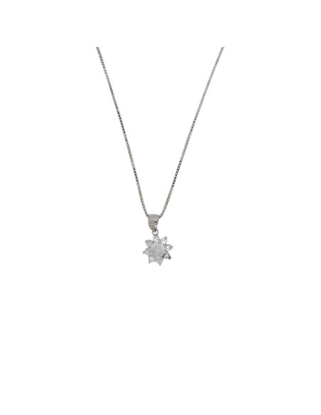 JU-48 - JUEGO DE PLATA CON MOTIVO DE FLOR CON CIRCONITA Y PIEDRA BLANCA 