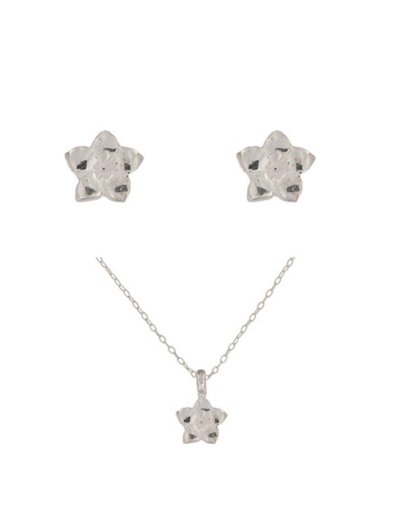 JUEGO-1434 - JUEGO DE PLATA CON PENDIENTES Y GARGANTILLA EN FORMA DE FLOR