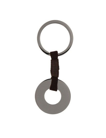 LL-147 - LLAVERO DE ACERO CON ROLLO DE CUERDA  Y PLACA REDONDA HUECA INTERIOR DE 30 MM