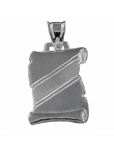 PLACA-107 - PLACA PERGAMINO PLATA FORRADO CON EL CENTRO EN MATE DE 19 MM X 26 MM