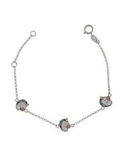 PUL-4747 - PULSERA DE PLATA CON MOTIVOS DE UNICORNIO CON ESMALTE DE COLORES DE 14 CM + ALARGADOR