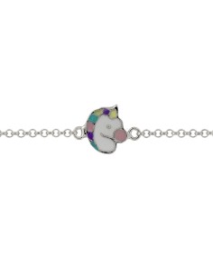 PUL-4747 - PULSERA DE PLATA CON MOTIVOS DE UNICORNIO CON ESMALTE DE COLORES DE 14 CM + ALARGADOR 2
