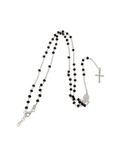 RO-39 - ROSARIO DE PLATA CON CADENA DE 35 CM Y ANCHO DE 2 MM/PIEDRA NEGRA 3,5 MM Y COLGANTE DE 16 MM X 10 MM