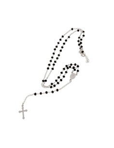 RO-39 - ROSARIO DE PLATA CON CADENA DE 35 CM Y ANCHO DE 2 MM/PIEDRA NEGRA 3,5 MM Y COLGANTE DE 16 MM X 10 MM 2