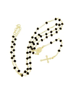 RO-40 - ROSARIO DE PLATA CHAPADO EN ORO CON CADENA DE 32 CM Y ANCHO DE 2 MM/PIEDRA NEGRA 4 MM Y COLGANTE DE 18 MM X 17 MM