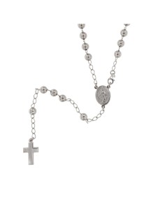 RO-54 - ROSARIO DE PLATA CON CRUZ DE 12 X 18, MILAGROSA DE 8 MM X 11 MM , BOLA DE 5 MM Y 52 CM