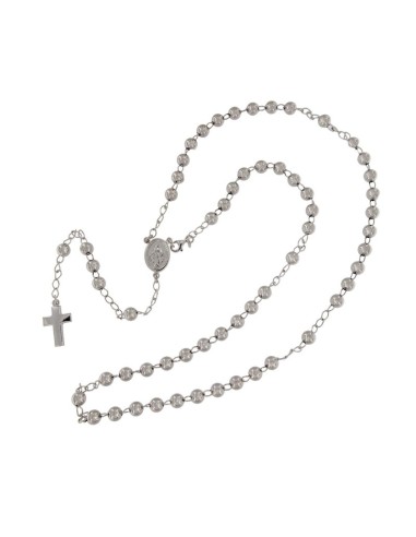 RO-54 - ROSARIO DE PLATA CON CRUZ DE 12 X 18, MILAGROSA DE 8 MM X 11 MM , BOLA DE 5 MM Y 52 CM