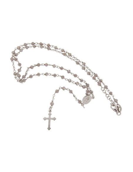 RO-38 - ROSARIO DE PLATA CON CADENA DE 31 CM Y ANCHO DE 2 MM/PIEDRA GRIS 3,5 MM Y COLGANTE DE 16 MM X 10 MM