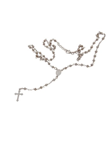 RO-38 - ROSARIO DE PLATA CON CADENA DE 31 CM Y ANCHO DE 2 MM/PIEDRA GRIS 3,5 MM Y COLGANTE DE 16 MM X 10 MM
