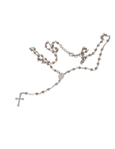 RO-38 - ROSARIO DE PLATA CON CADENA DE 31 CM Y ANCHO DE 2 MM/PIEDRA GRIS 3,5 MM Y COLGANTE DE 16 MM X 10 MM