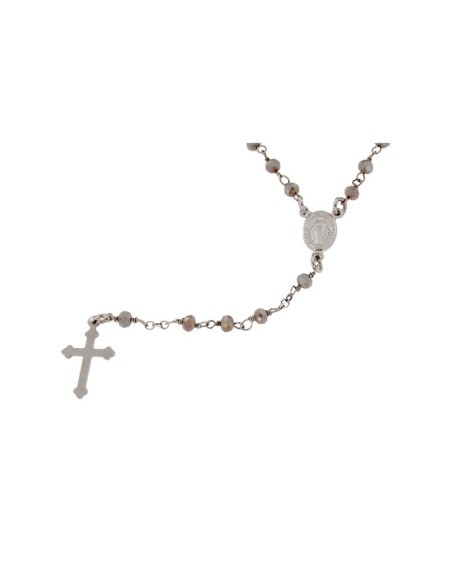RO-38 - ROSARIO DE PLATA CON CADENA DE 31 CM Y ANCHO DE 2 MM/PIEDRA GRIS 3,5 MM Y COLGANTE DE 16 MM X 10 MM