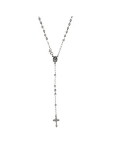 RO-43 - ROSARIO DE PLATA CON CADENA DE 40 CM Y ANCHO DE 3 MM/PIEDRA GRIS 4 MM Y COLGANTE DE 20 MM X 12 MM