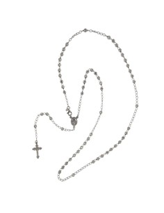 RO-43 - ROSARIO DE PLATA CON CADENA DE 40 CM Y ANCHO DE 3 MM/PIEDRA GRIS 4 MM Y COLGANTE DE 20 MM X 12 MM 2