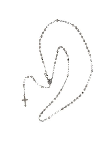 RO-43 - ROSARIO DE PLATA CON CADENA DE 40 CM Y ANCHO DE 3 MM/PIEDRA GRIS 4 MM Y COLGANTE DE 20 MM X 12 MM