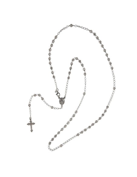 RO-43 - ROSARIO DE PLATA CON CADENA DE 40 CM Y ANCHO DE 3 MM/PIEDRA GRIS 4 MM Y COLGANTE DE 20 MM X 12 MM