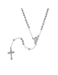 RO-52 - ROSARIO DE PLATA CON CRUZ DE 15 X 25, LA VIRGEN NIÑA DE 11 MM X 18 MM , BOLA DIAMANTADA DE 5 MM Y 60 CM