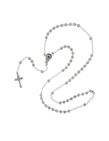 RO-52 - ROSARIO DE PLATA CON CRUZ DE 15 X 25, LA VIRGEN NIÑA DE 11 MM X 18 MM , BOLA DIAMANTADA DE 5 MM Y 60 CM