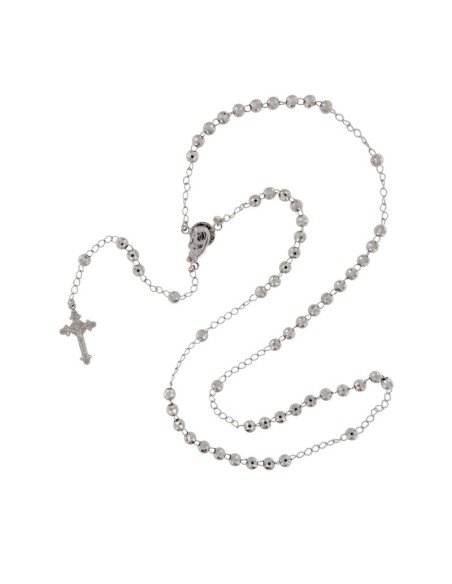 RO-52 - ROSARIO DE PLATA CON CRUZ DE 15 X 25, LA VIRGEN NIÑA DE 11 MM X 18 MM , BOLA DIAMANTADA DE 5 MM Y 60 CM