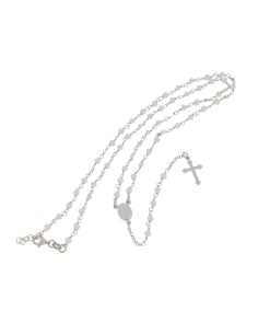 RO-44 - ROSARIO DE PLATA CON CADENA DE 34 CM Y ANCHO DE 2 MM/PIEDRA BLANCA 4 MM Y COLGANTE DE 17 MM X 11 MM