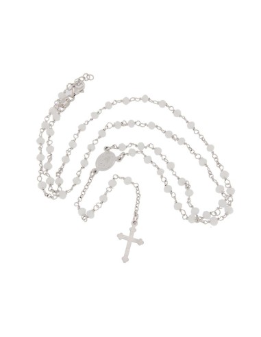 RO-44 - ROSARIO DE PLATA CON CADENA DE 34 CM Y ANCHO DE 2 MM/PIEDRA BLANCA 4 MM Y COLGANTE DE 17 MM X 11 MM