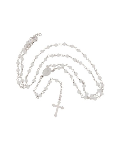 RO-44 - ROSARIO DE PLATA CON CADENA DE 34 CM Y ANCHO DE 2 MM/PIEDRA BLANCA 4 MM Y COLGANTE DE 17 MM X 11 MM