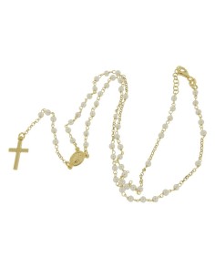 RO-47 - ROSARIO DE PLATA CHAPADO EN ORO CON CADENA DE 33 CM Y ANCHO DE 2 MM/PERLA 3,5 MM Y COLGANTE DE 20 MM X 10 MM