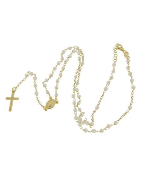 RO-47 - ROSARIO DE PLATA CHAPADO EN ORO CON CADENA DE 33 CM Y ANCHO DE 2 MM/PERLA 3,5 MM Y COLGANTE DE 20 MM X 10 MM