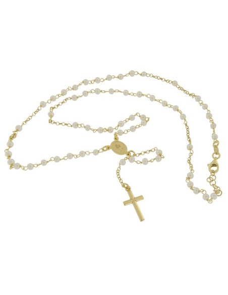 RO-47 - ROSARIO DE PLATA CHAPADO EN ORO CON CADENA DE 33 CM Y ANCHO DE 2 MM/PERLA 3,5 MM Y COLGANTE DE 20 MM X 10 MM
