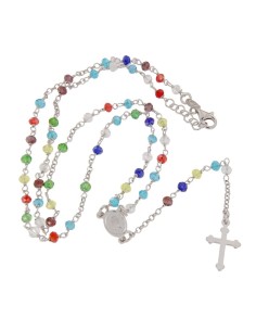 RO-42 - ROSARIO DE PLATA CON CADENA DE 32 CM Y ANCHO DE 2 MM/PIEDRA DE COLOR 3,5 MM Y COLGANTE DE 17 MM X 11 MM