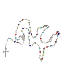 RO-42 - ROSARIO DE PLATA CON CADENA DE 32 CM Y ANCHO DE 2 MM/PIEDRA DE COLOR 3,5 MM Y COLGANTE DE 17 MM X 11 MM 2