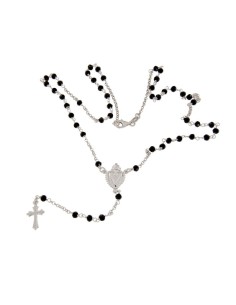 RO-31 - ROSARIO DE PLATA CON CADENA DE 34 CM Y ANCHO DE 2 MM/PIEDRA NEGRA 3,5 MM Y COLGANTE DE 16 MM X 10 MM