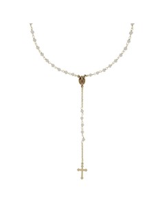 RO-45 - ROSARIO DE PLATA CHAPADO EN ORO CON CADENA DE 35 CM Y ANCHO DE 2 MM/PIEDRA BLANCA 4 MM Y COLGANTE DE 17 MM X 11 MM