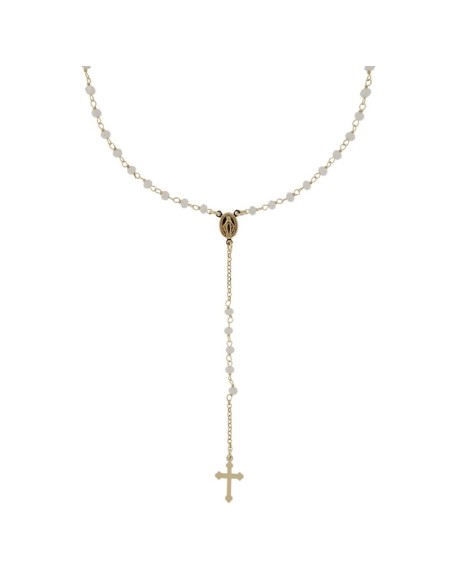 RO-45 - ROSARIO DE PLATA CHAPADO EN ORO CON CADENA DE 35 CM Y ANCHO DE 2 MM/PIEDRA BLANCA 4 MM Y COLGANTE DE 17 MM X 11 MM