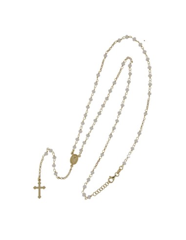 RO-45 - ROSARIO DE PLATA CHAPADO EN ORO CON CADENA DE 35 CM Y ANCHO DE 2 MM/PIEDRA BLANCA 4 MM Y COLGANTE DE 17 MM X 11 MM