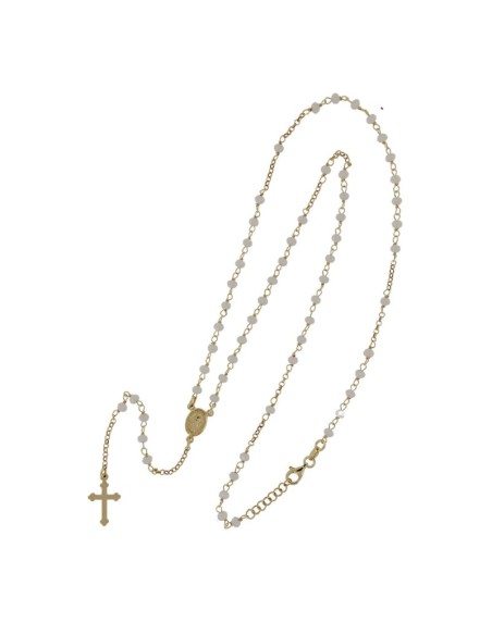 RO-45 - ROSARIO DE PLATA CHAPADO EN ORO CON CADENA DE 35 CM Y ANCHO DE 2 MM/PIEDRA BLANCA 4 MM Y COLGANTE DE 17 MM X 11 MM