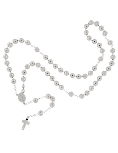 RO-50 - ROSARIO DE PLATA CON CRUZ LISA DE 18 MM X 12 MM CON MILAGROSA DE 15 MM X 12 MM Y BOLA DE 0,6 MM Y LARGO DE 46 CM