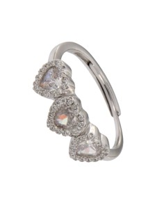 S-2030 - SORTIJA DE PLATA CON MOTIVO DE TRES CORAZONES UNIDOS CON PIEDRA Y CIRCONITA BLANCA