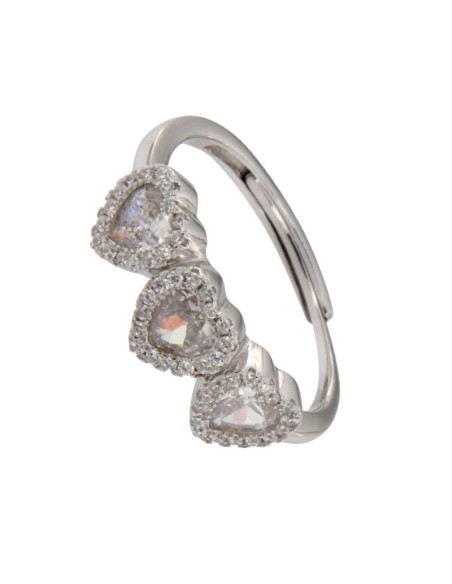 S-2030 - SORTIJA DE PLATA CON MOTIVO DE TRES CORAZONES UNIDOS CON PIEDRA Y CIRCONITA BLANCA