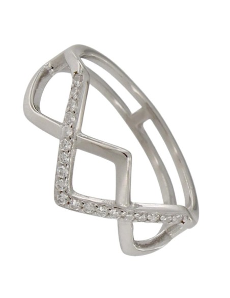 S-1918 - SORTIJA DE PLATA CON FORMA TRIANGULAR ENTRELAZADA CON TIRA DE CIRCONITA