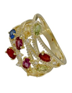 S-2270 - SORTIJA DE PLATA CHAPADA EN ORO CON CIRCONITA Y PIEDRA DE COLOR DE 18 MM