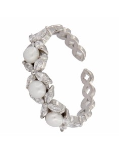 S-1919 - SORTIJA DE PLATA CON DIBUJOS EN FORMA DE FLOR Y PERLA  